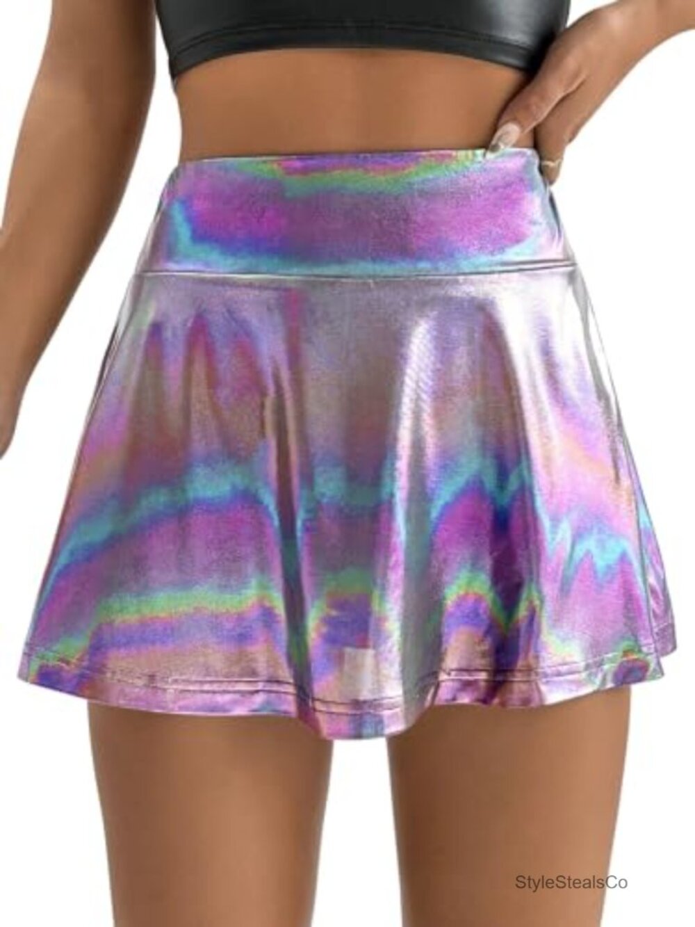 High Waist Sequin Skort with Pocket Fit and Flare Running Skirt